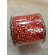 Лента декоративная 6см x 2,7м, полиэстер, красный узор "House of Seasons"
