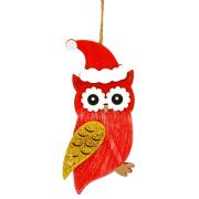 Декоративная подвеска 11 см, Сова красная в шапке, деревянная, House of Seasons