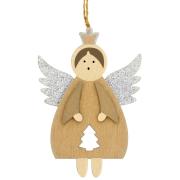 Декоративная подвеска 11 см, Ангел в короне, серебристые крылья, House of Seasons