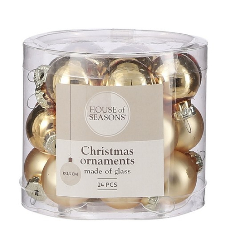 Елочные стеклянные шарики 24 шт, 2,5 см, "House of Seasons", цвет золотой