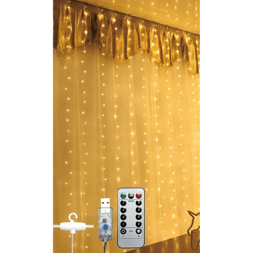 Гирлянда-штора Chomik, 3х3 м, 300 LED теплый белый, USB с пультом