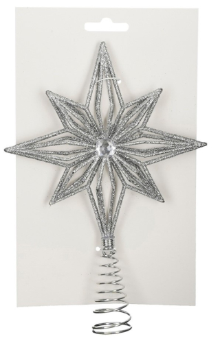 Елочная пластиковая верхушка Mica Decorations Звезда 20 см, пастель, серебристая