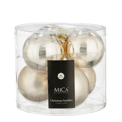 Елочные стеклянные шары Mica Decorations компл. 6 шт, Ø 8, шампань