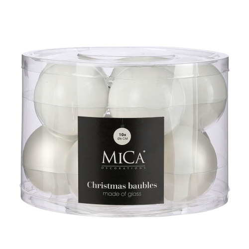Елочные стеклянные шарики Mica Decorations компл. 10 шт, Ø 6см, белые