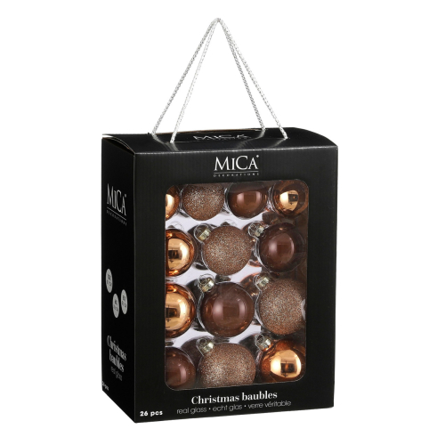 Елочные стеклянные шары Mica Decorations компл. 26 шт, Ø 7/6/5 см, шоколад