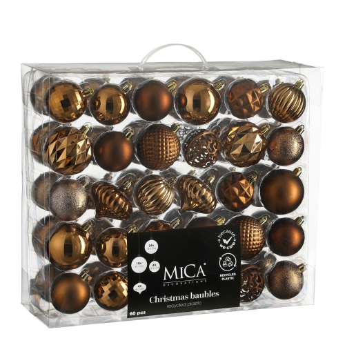 Елочные пластиковые шары и украшения Mica Decorations компл. 60 шт, Ø 7/6 см, шоколад