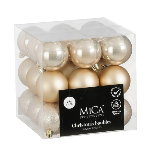 Елочные пластиковые шары Mica Decorations компл. 27 шт, Ø 6 см, кремовые