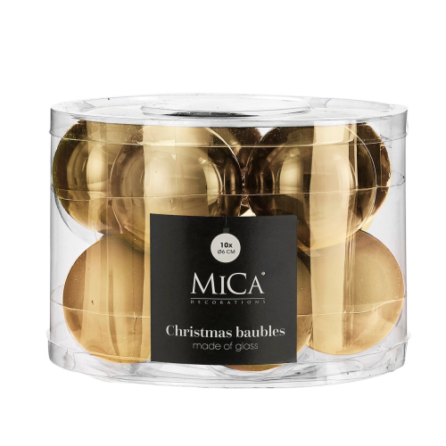 Елочные стеклянные шары Mica Decorations компл. 10 шт, Ø 6 см, золотые