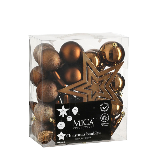 Елочные пластиковые шары и украшения Mica Decorations компл. 40 шт, Ø 8/7/6 см, шоколад