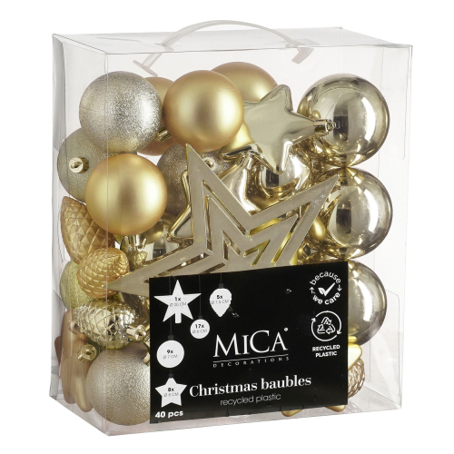 Елочные пластиковые шары и украшения Mica Decorations компл. 40 шт, Ø 8/7/6 см, шампань