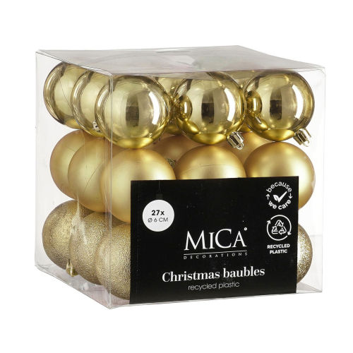 Елочные пластиковые шары Mica Decorations компл. 27 шт, Ø 6 см, золотые