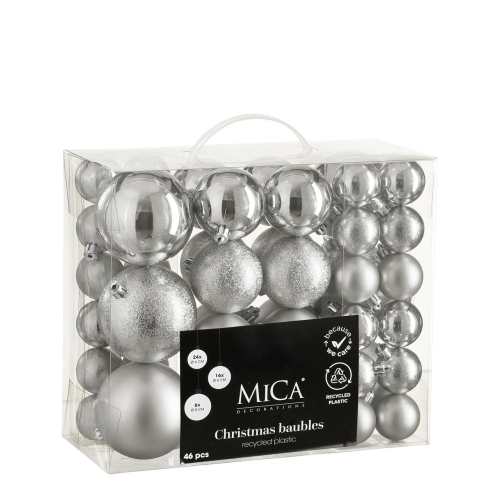 Елочные пластиковые шары и украшения Mica Decorations компл. 60 шт, Ø 7/6 см, серебряные