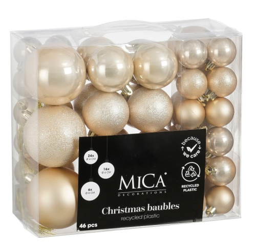 Елочные пластиковые шары Mica Decorations комплект 46 шт, Ø 4/6/8 см, кремовые