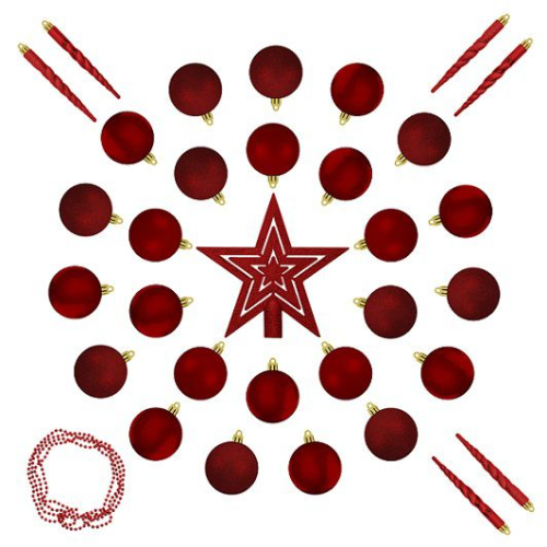Елочные шарики 33 шт., "House of Seasons" комплект, микс оттенков красного