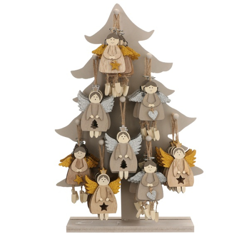 Украшение декоративное, 11 см., Подвесная деревянная Ель, Ангел в асс., House of Seasons